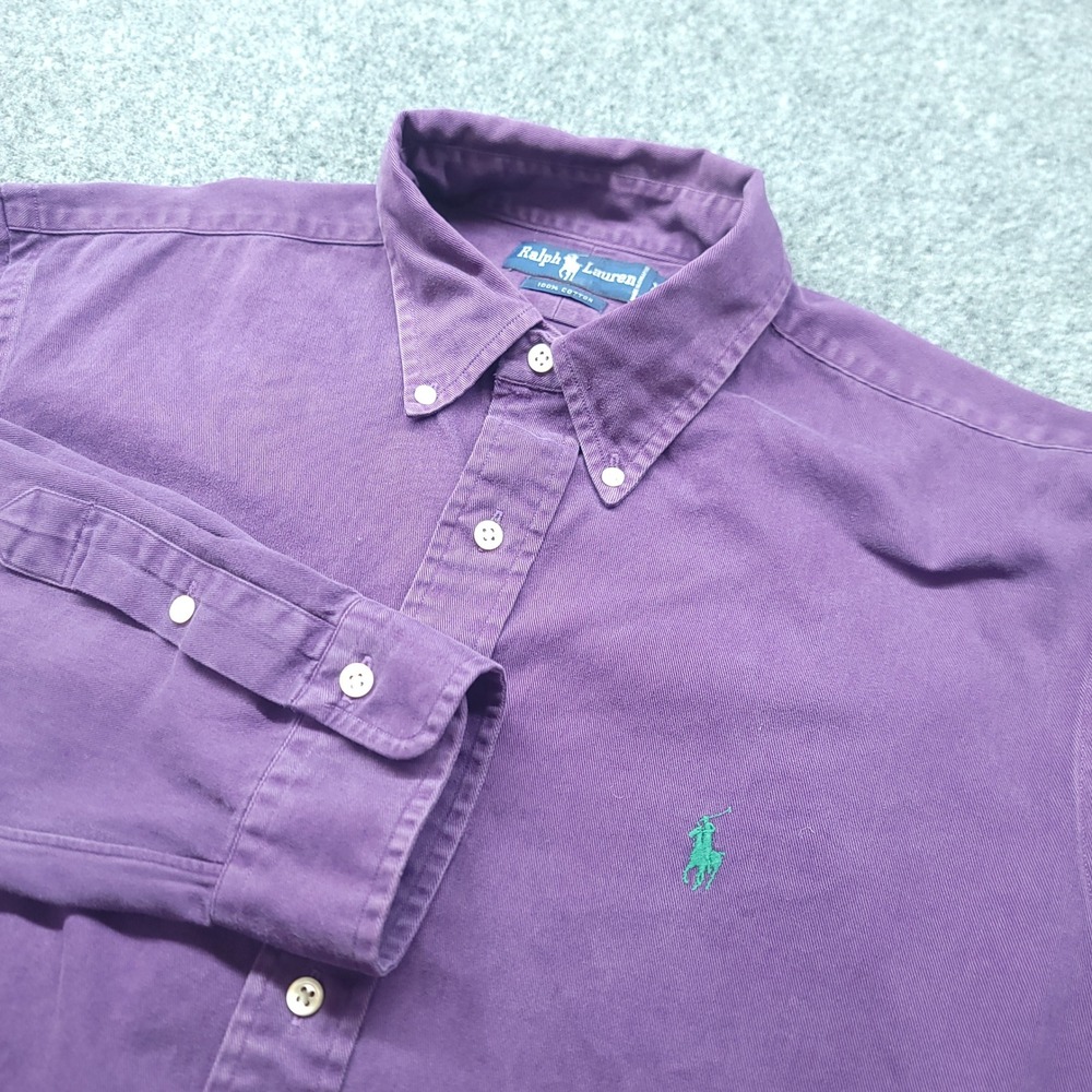 Ralph Lauren Mens XL Purple Cotton Twill Long Sleeve Button Down Shirt Teal Pony
